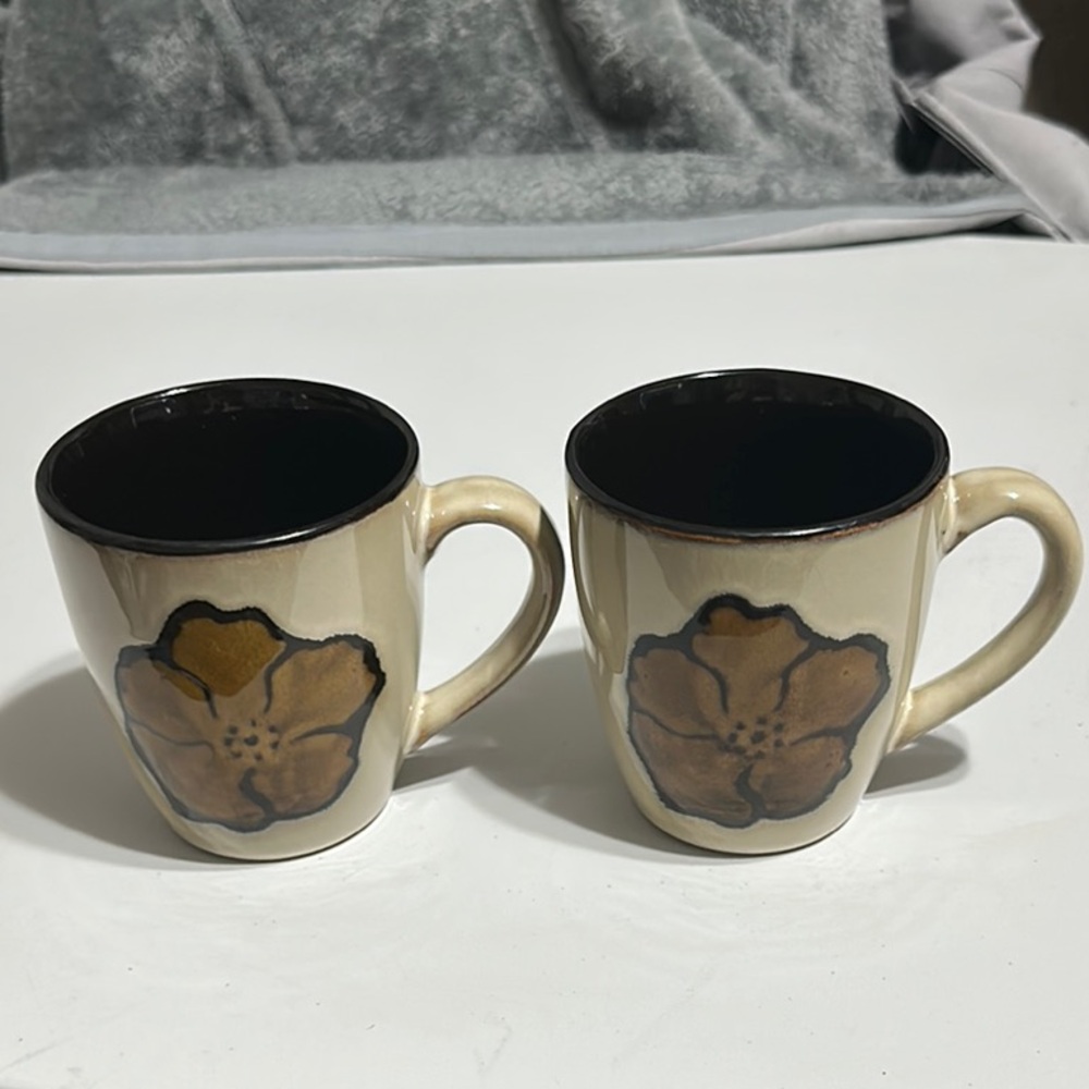 Pfaltzgraff Painted Poppies Coffee Mugs 2 Stoneware Cups 13 oz
